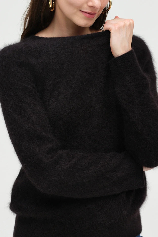 Black Brushed Cashmere Crew Neck Sweater image 2