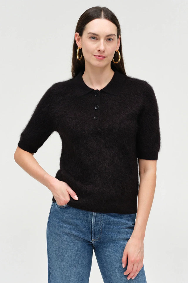 Black Brushed Cashmere Polo Tee image 4