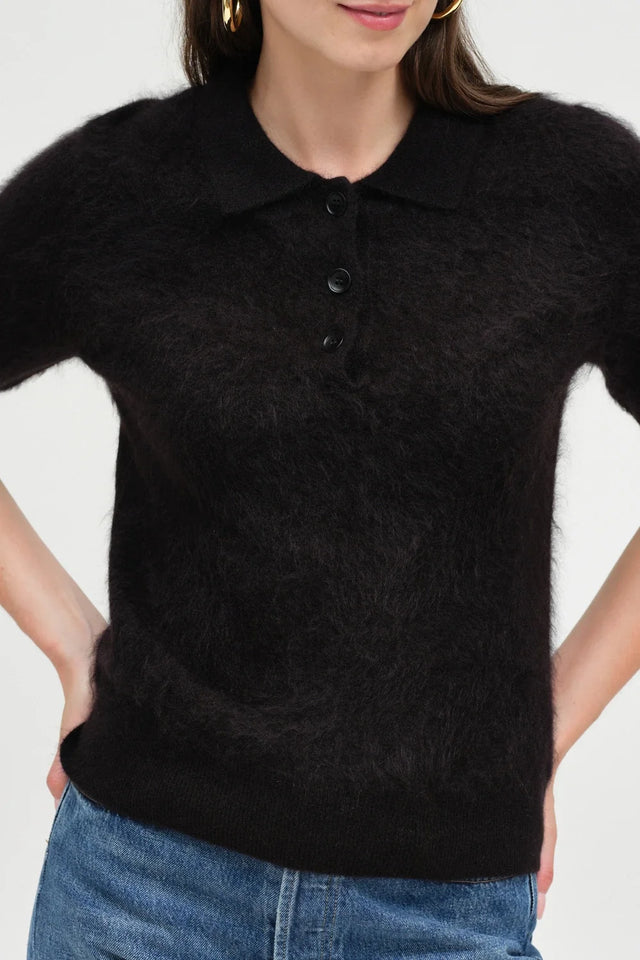 Black Brushed Cashmere Polo Tee image 2