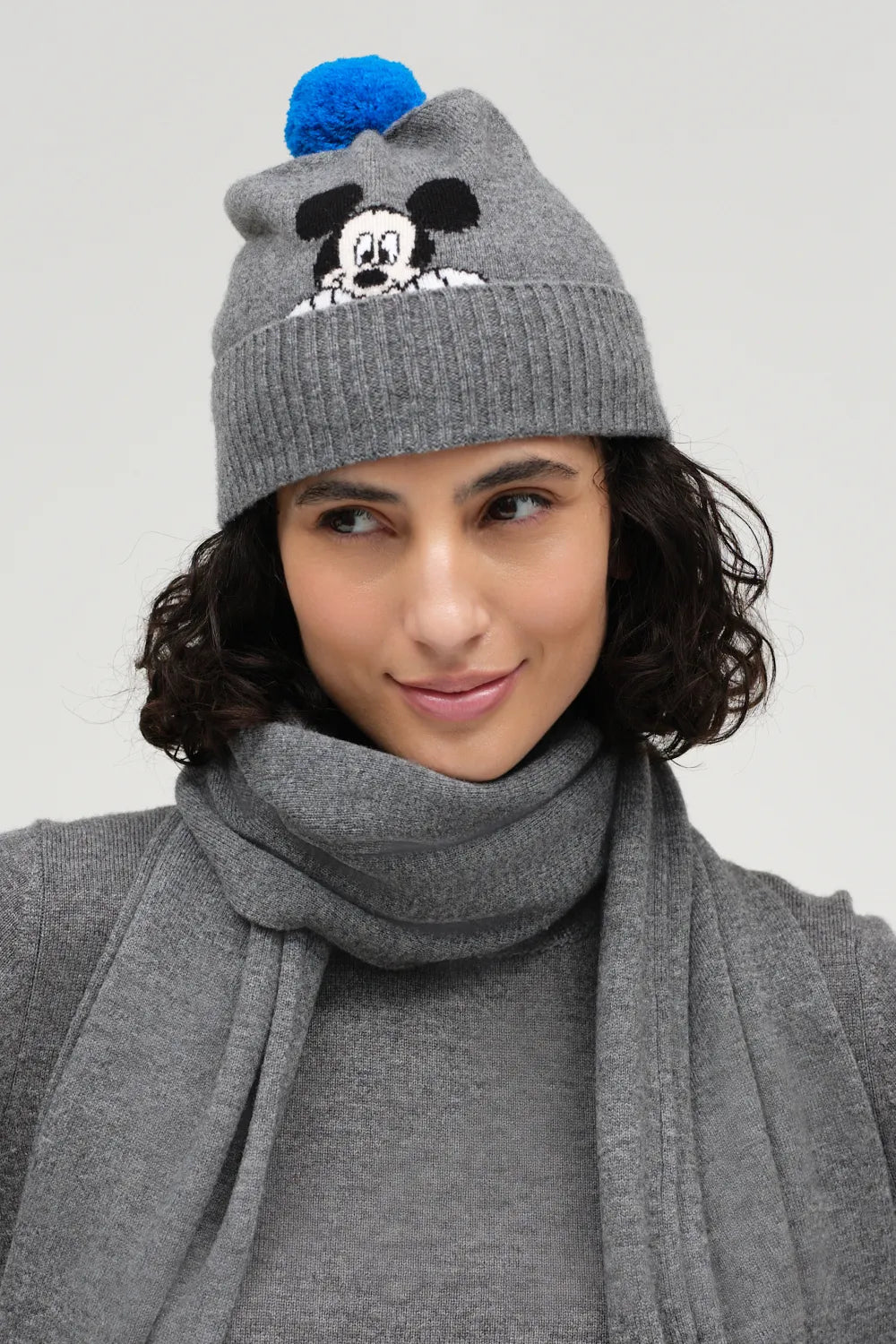 Grey Wool-Cashmere Mickey Bobble Hat