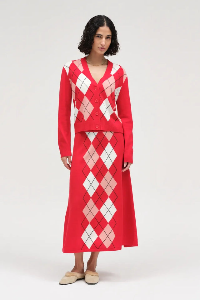 Red Wool-Cashmere Argyle Cardigan image 2
