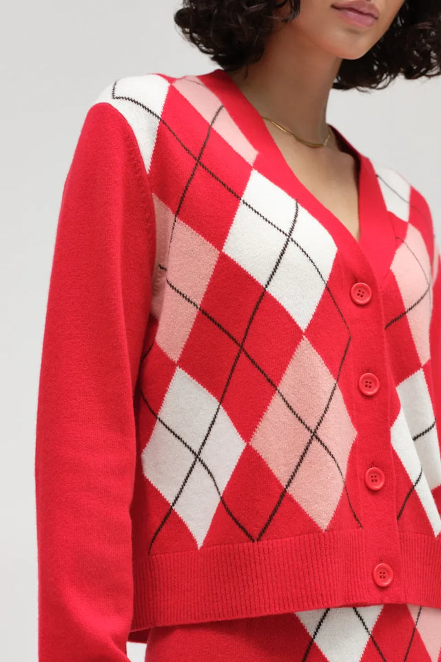 Red Wool-Cashmere Argyle Cardigan image 4