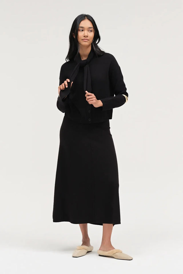 Black Wool-Cashmere Tie Neck Cardigan image 4