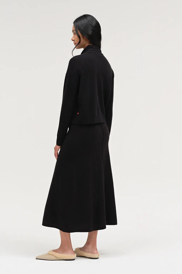 Black Wool-Cashmere Tie Neck Cardigan image 3