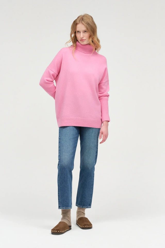 Flamingo-Pink Pure Cashmere Rollneck Sweater image 3