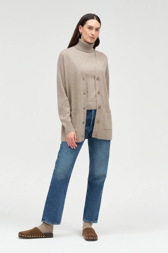 Warm-Oatmeal Wool-Cashmere Long Cardigan image 2