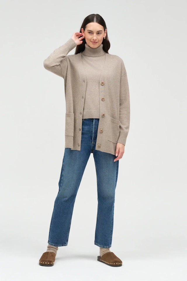 Warm-Oatmeal Wool-Cashmere Long Cardigan image 5