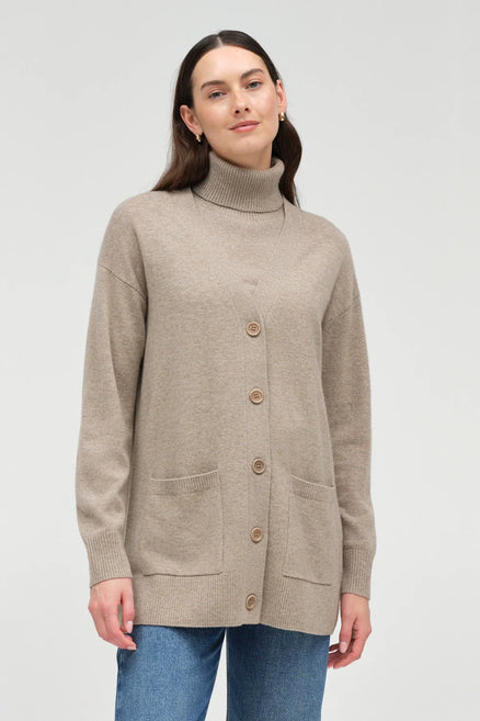 Warm-Oatmeal Wool-Cashmere Long Cardigan