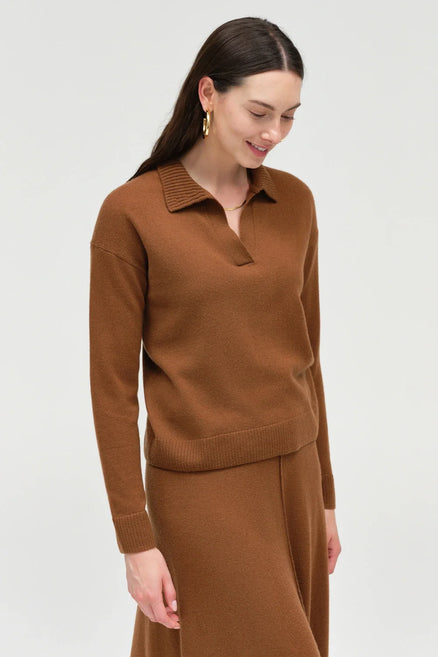 Toffee Wool-Cashmere Collared Sweater