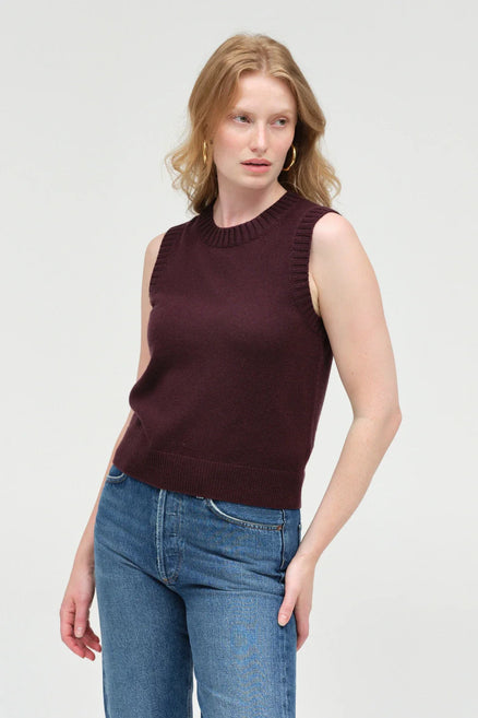 Aubergine Wool-Cashmere High-Neck Tank