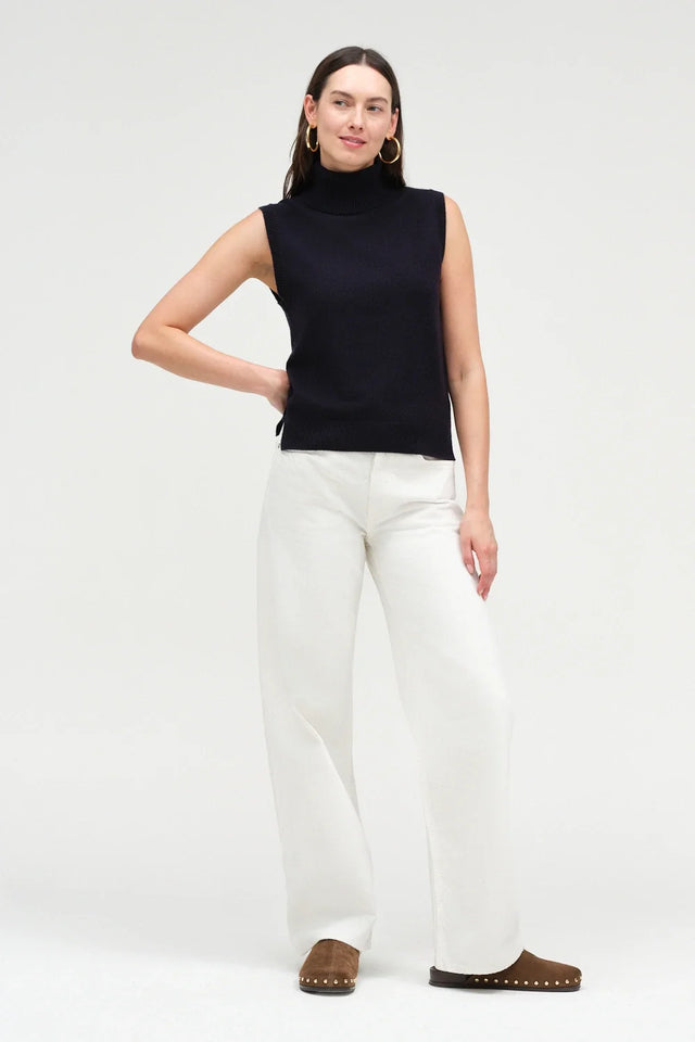 Navy Wool-Cashmere High-Neck Tank image 2
