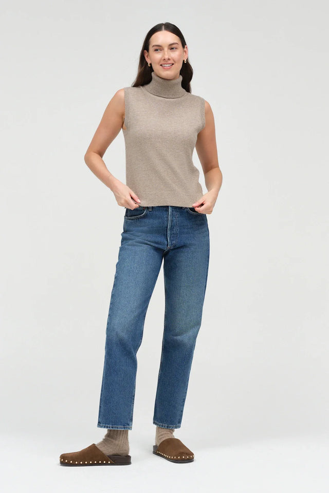 Warm-Oatmeal Wool-Cashmere High-Neck Tank image 2