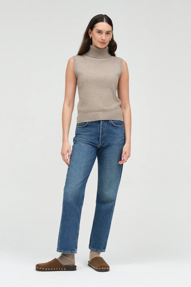 Warm-Oatmeal Wool-Cashmere High-Neck Tank image 5