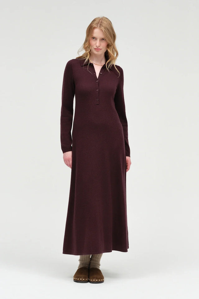 Aubergine Wool-Cashmere A-Line Polo Dress image 2