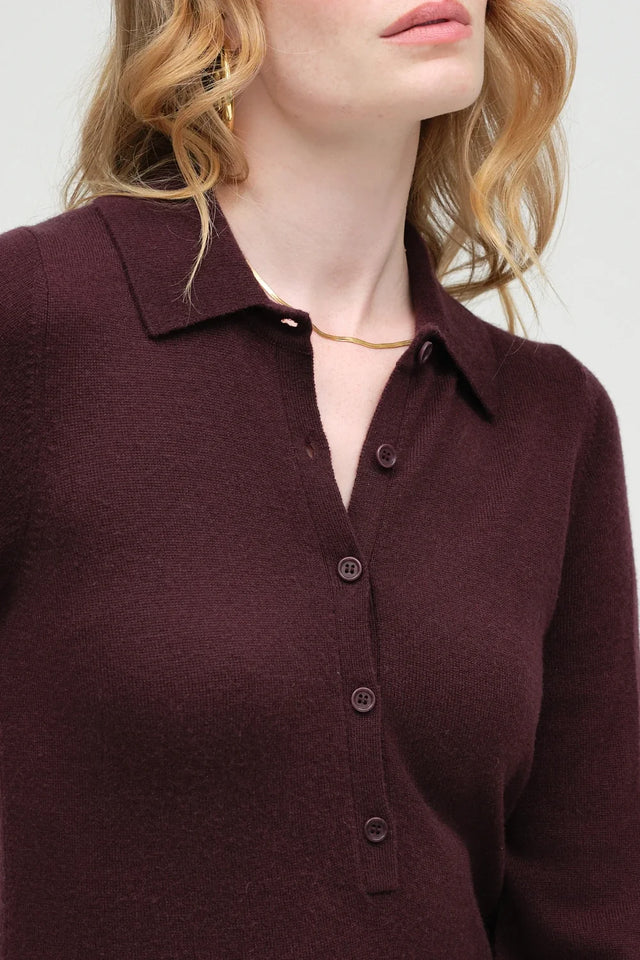 Aubergine Wool-Cashmere A-Line Polo Dress image 5