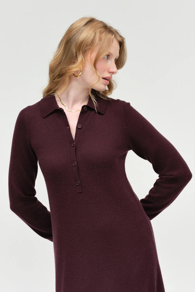 Aubergine Wool-Cashmere A-Line Polo Dress image 4