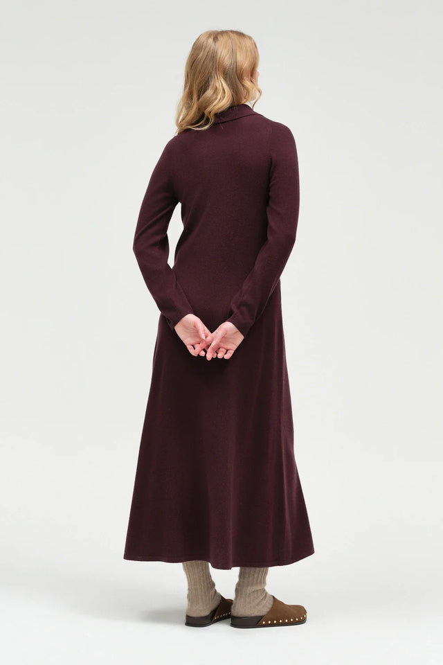Aubergine Wool-Cashmere A-Line Polo Dress image 3
