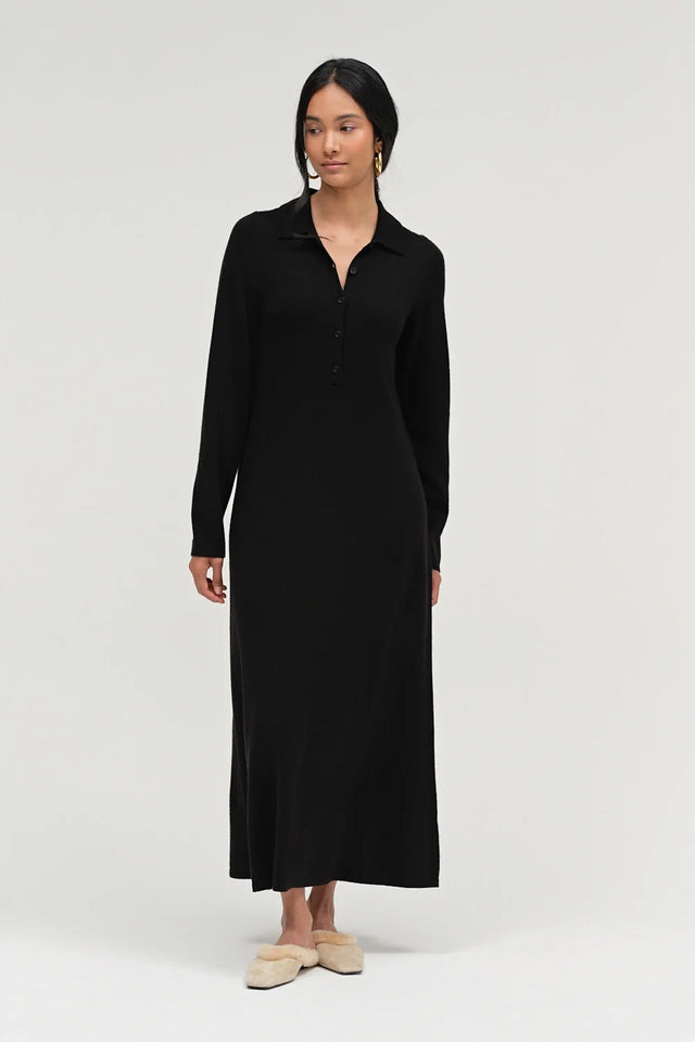 Black Wool-Cashmere A-Line Polo Dress image 2