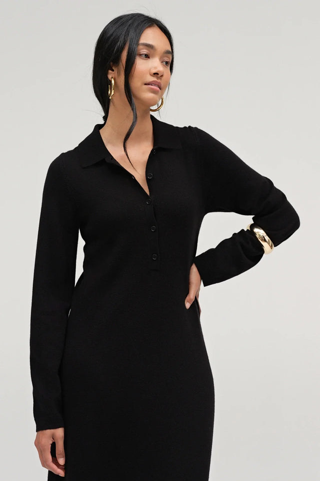 Black Wool-Cashmere A-Line Polo Dress image 4