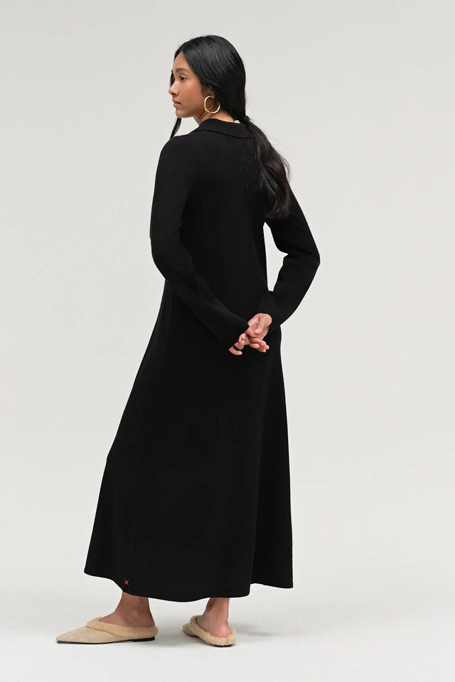 Black Wool-Cashmere A-Line Polo Dress image 3