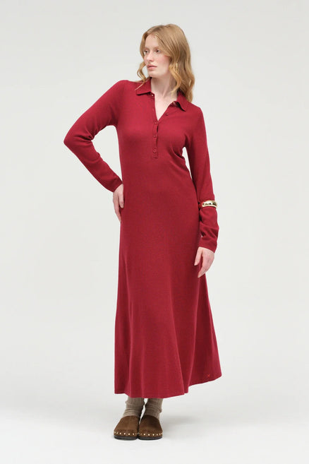 Cherry Wool-Cashmere A-Line Polo Dress