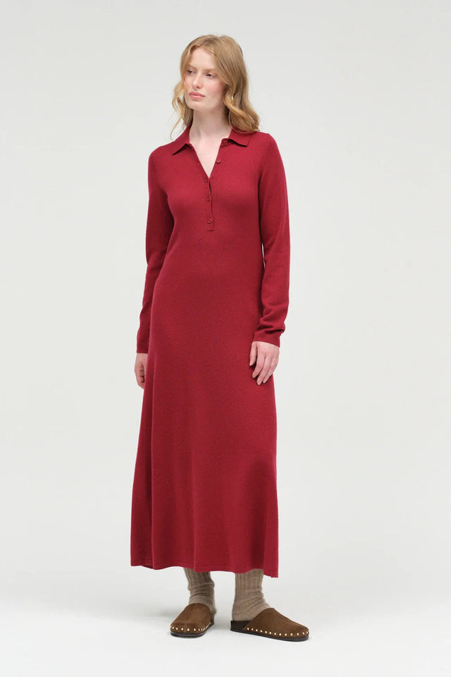 Cherry Wool-Cashmere A-Line Polo Dress image 2