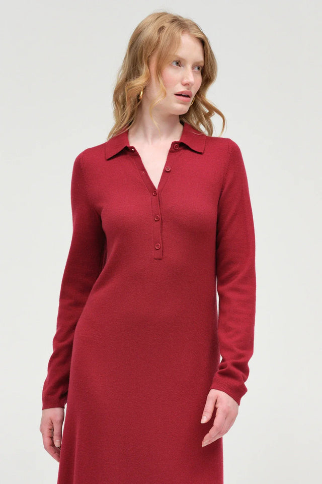 Cherry Wool-Cashmere A-Line Polo Dress image 4