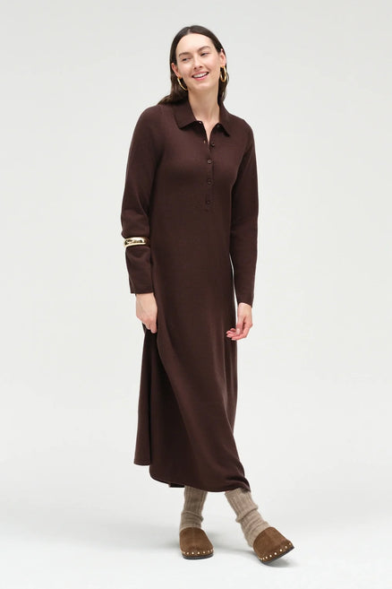 Chocolate Wool-Cashmere A-Line Polo Dress