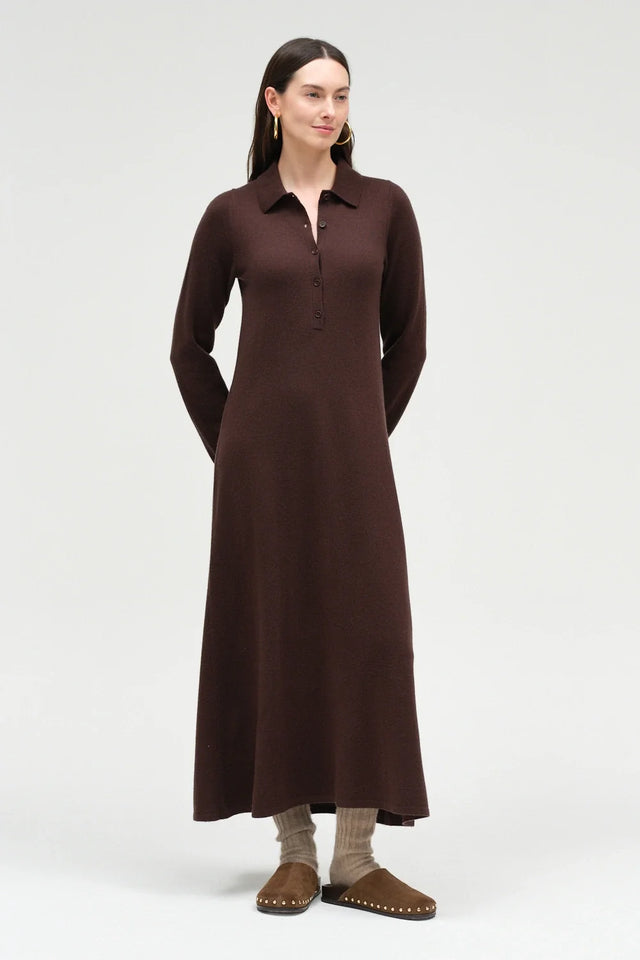 Chocolate Wool-Cashmere A-Line Polo Dress image 2