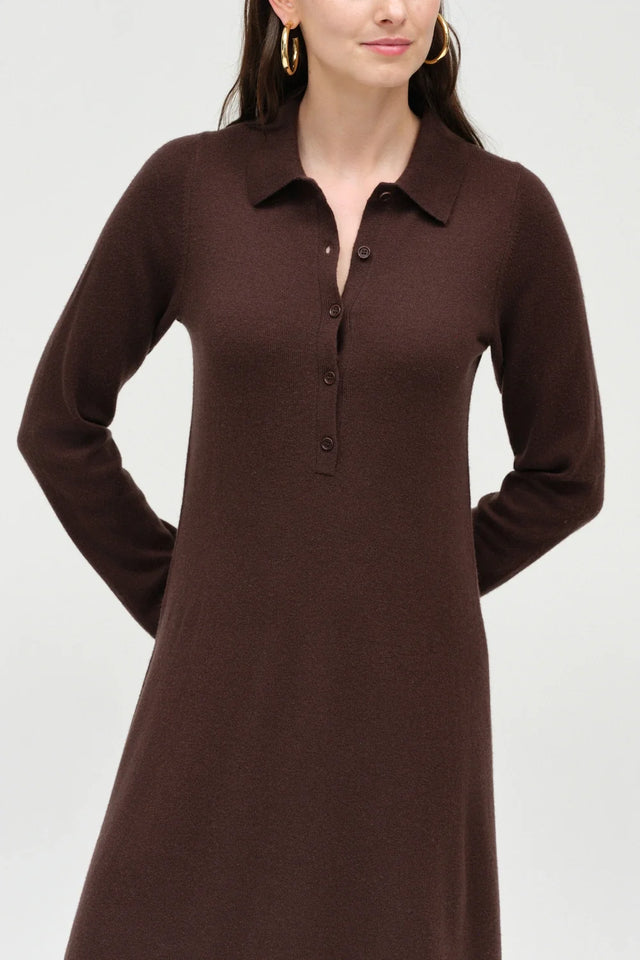Chocolate Wool-Cashmere A-Line Polo Dress image 4