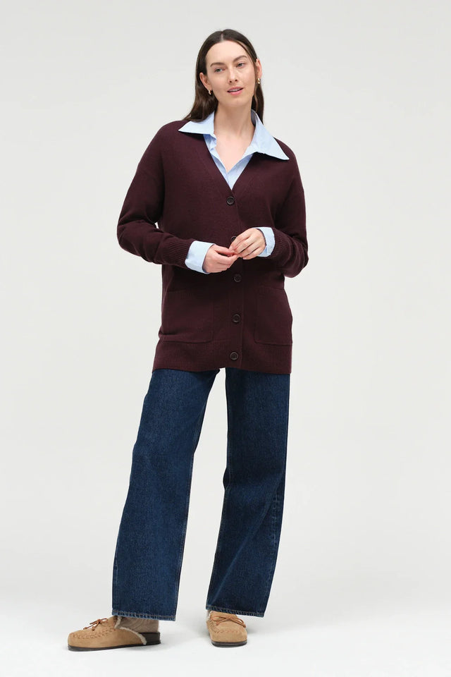 Aubergine Wool-Cashmere Long Cardigan image 2