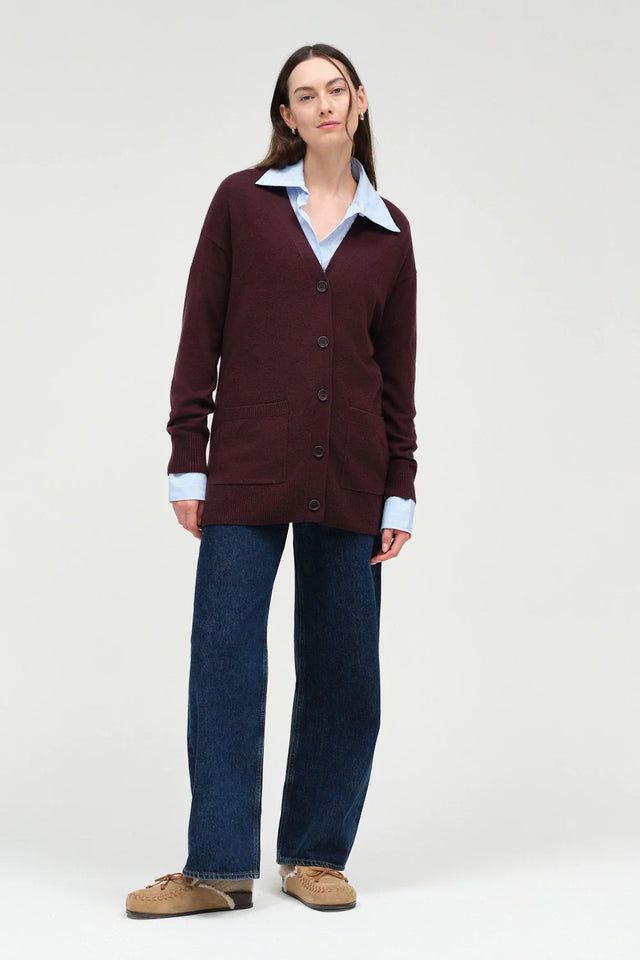 Aubergine Wool-Cashmere Long Cardigan image 5