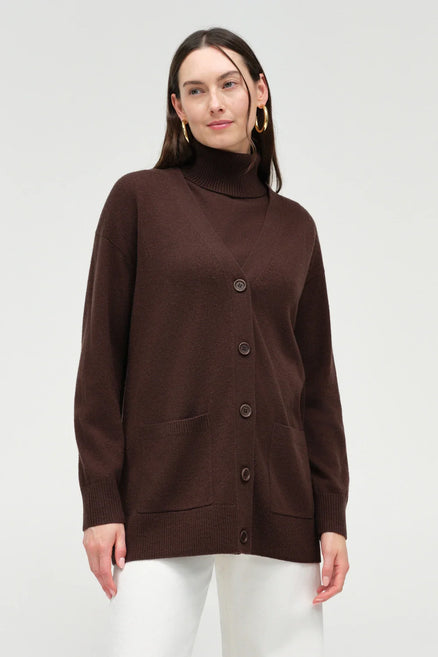 Chocolate Wool-Cashmere Long Cardigan