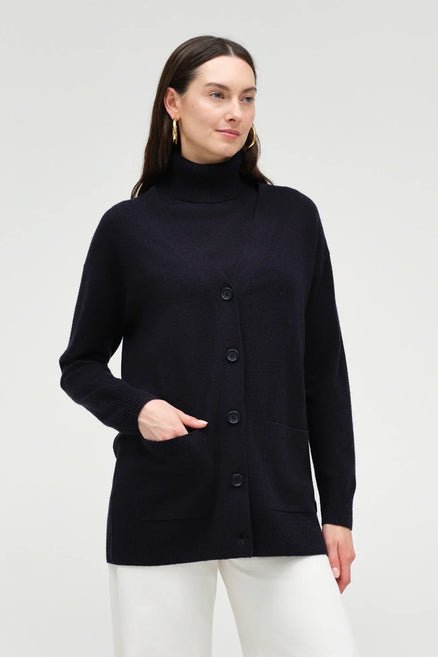 Navy Wool-Cashmere Long Cardigan
