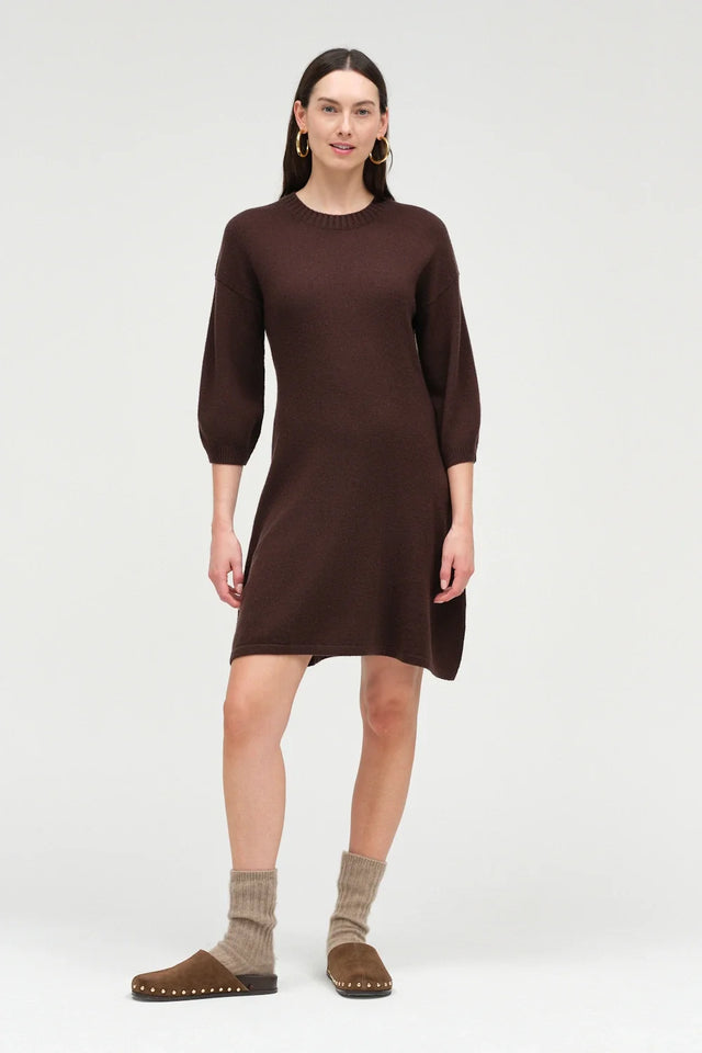 Chocolate Wool-Cashmere Wide-Sleeve Dress image 2