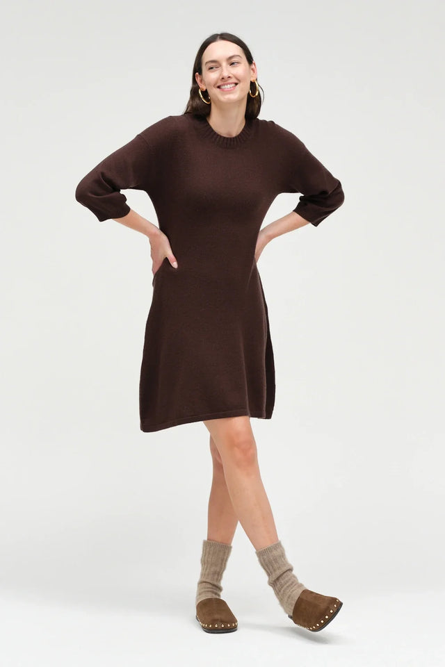 Chocolate Wool-Cashmere Wide-Sleeve Dress image 4