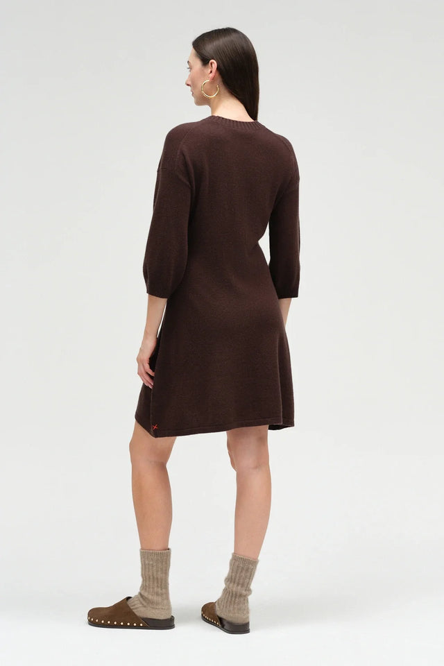 Chocolate Wool-Cashmere Wide-Sleeve Dress image 3