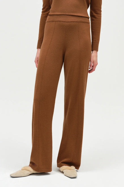Toffee Wool-Cashmere Wide-Leg Track Pant