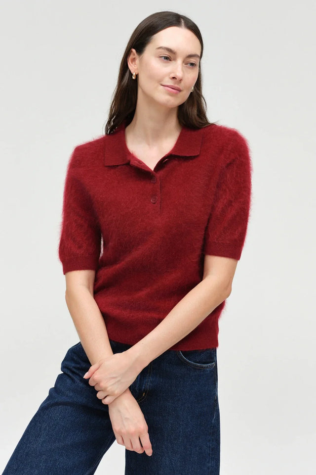 Cherry Brushed Cashmere Polo Tee image 1