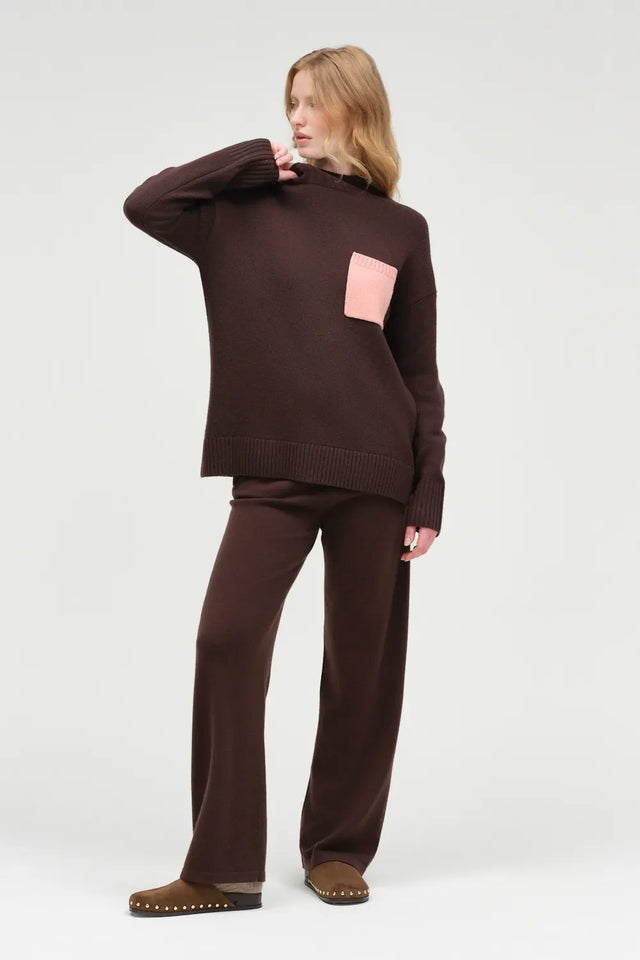 Chocolate Wool-Cashmere Pop Pocket Sweater image 2