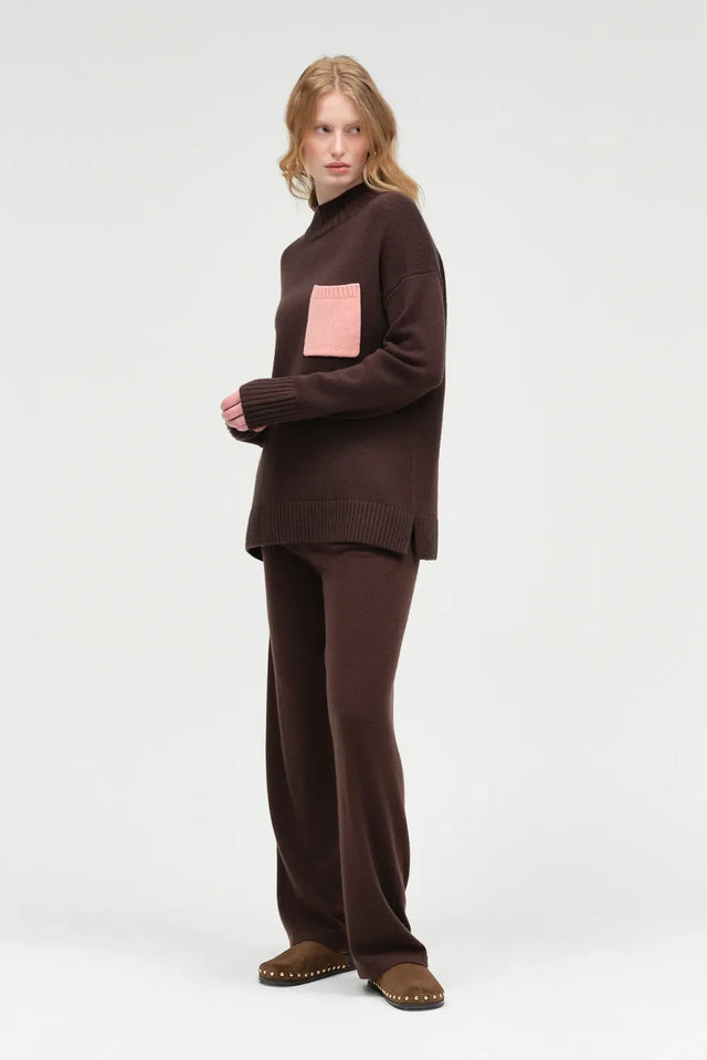 Chocolate Wool-Cashmere Pop Pocket Sweater image 3