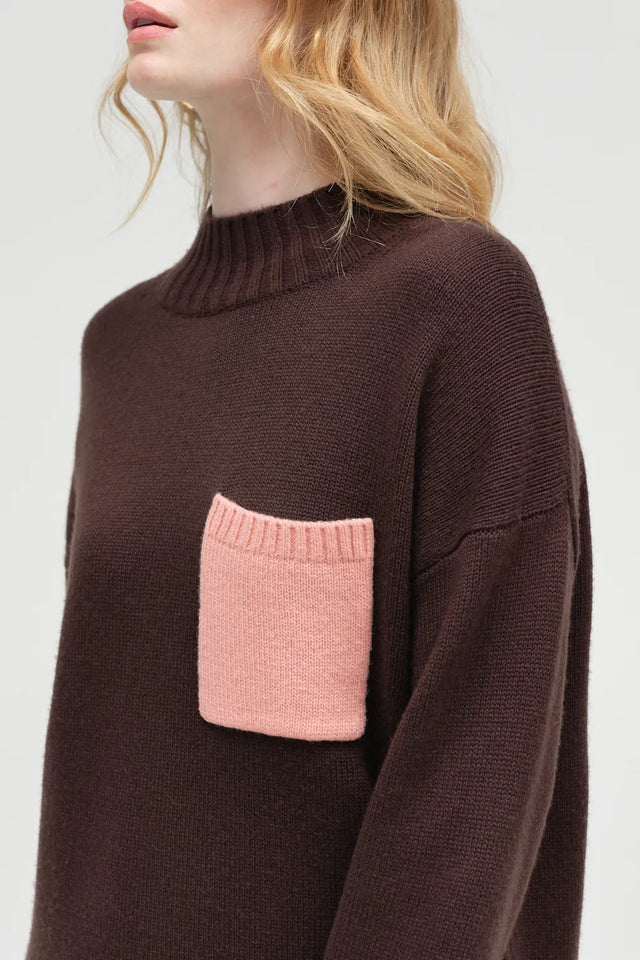 Chocolate Wool-Cashmere Pop Pocket Sweater image 5