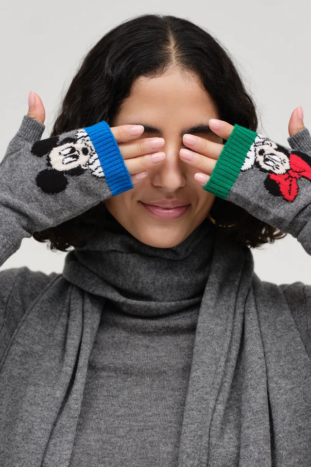 Grey Wool-Cashmere Mickey Fingerless Gloves image 1