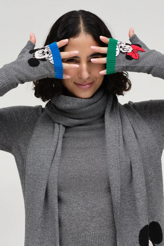 Grey Wool-Cashmere Mickey Fingerless Gloves image 2