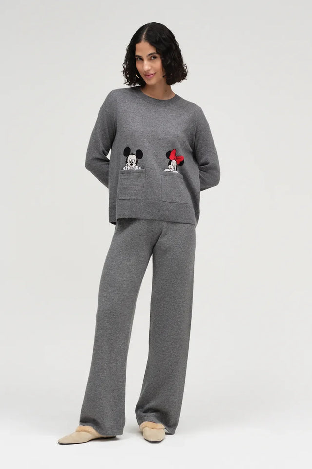 Grey Wool-Cashmere Mickey & Minnie Peek Pocket Sweater image 2