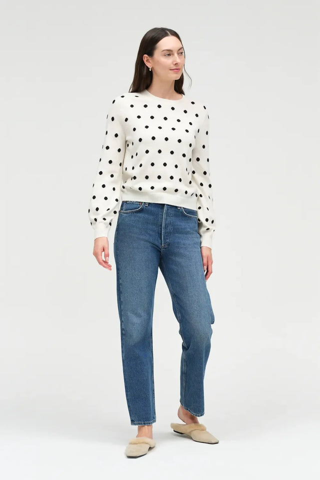 Cream Wool-Cashmere Polka Dot Sweater image 2