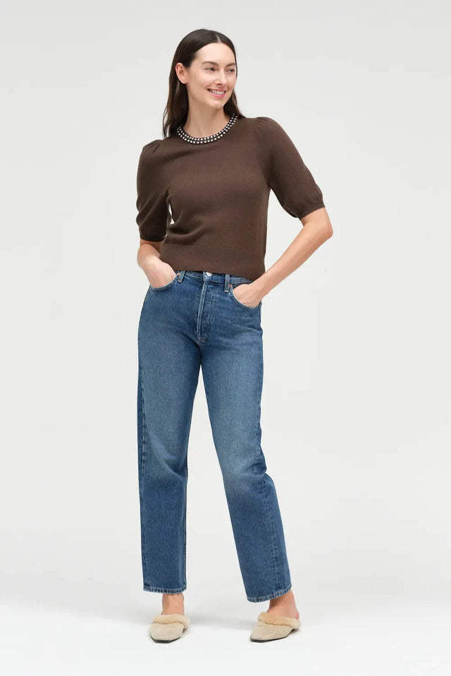 Chocolate Wool-Cashmere Jewel-Neck Knitted Tee image 2