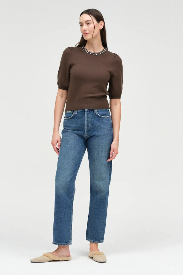 Chocolate Wool-Cashmere Jewel-Neck Knitted Tee image 3