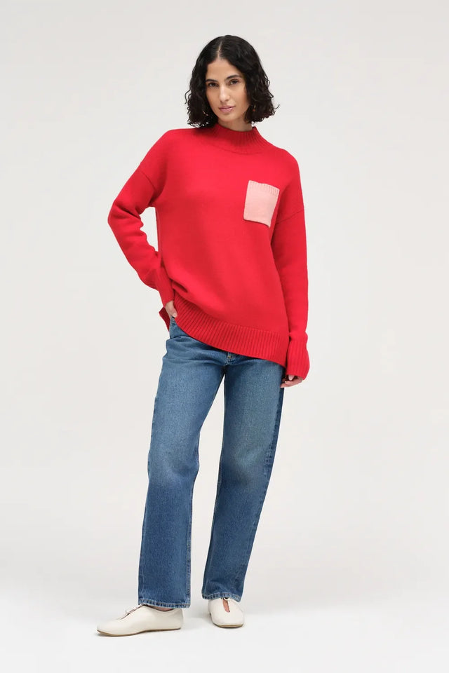Red Wool-Cashmere Pop Pocket Sweater image 2