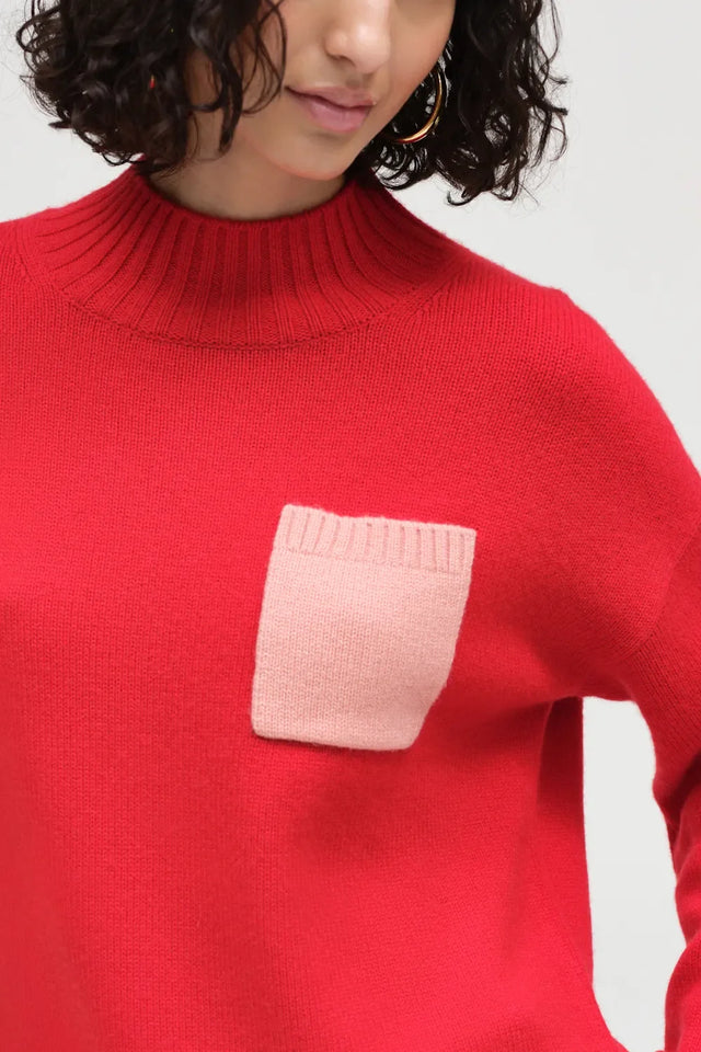 Red Wool-Cashmere Pop Pocket Sweater image 4